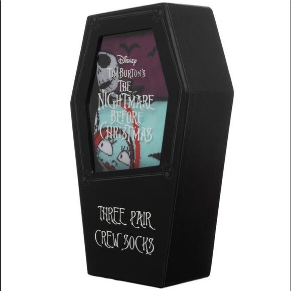 3 pack of The Nightmare Before Christmas crew socks in coffin shaped box - Picture 2 of 7